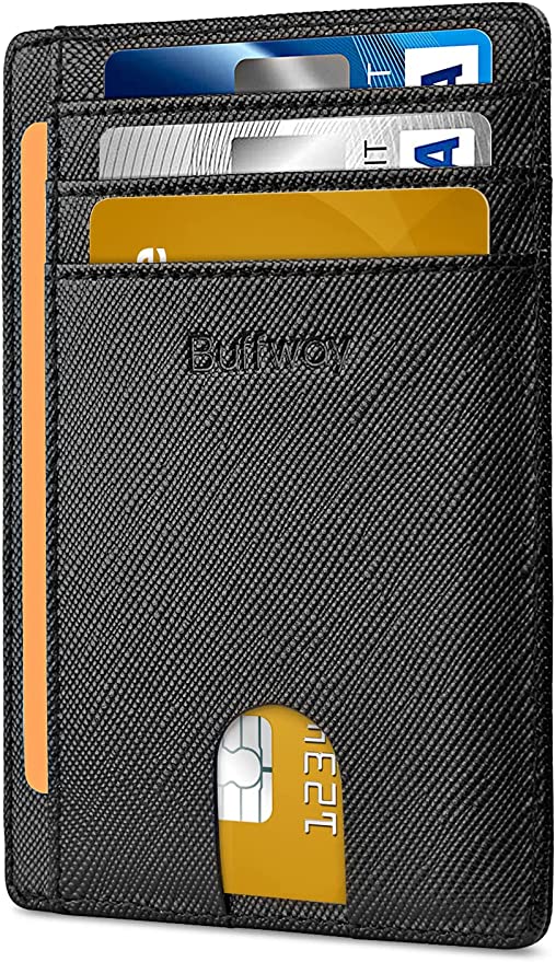 Buffway Slim Minimalist Front Pocket RFID Blocking Leather Wallets for Men Women
